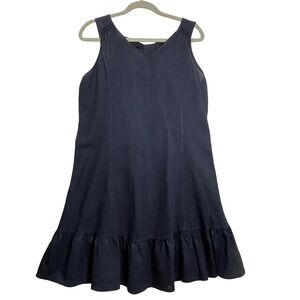 Terzo Millennio Navy Blue Linen Cotton Tie Back Ruffle Hem Dress Made in Italy M